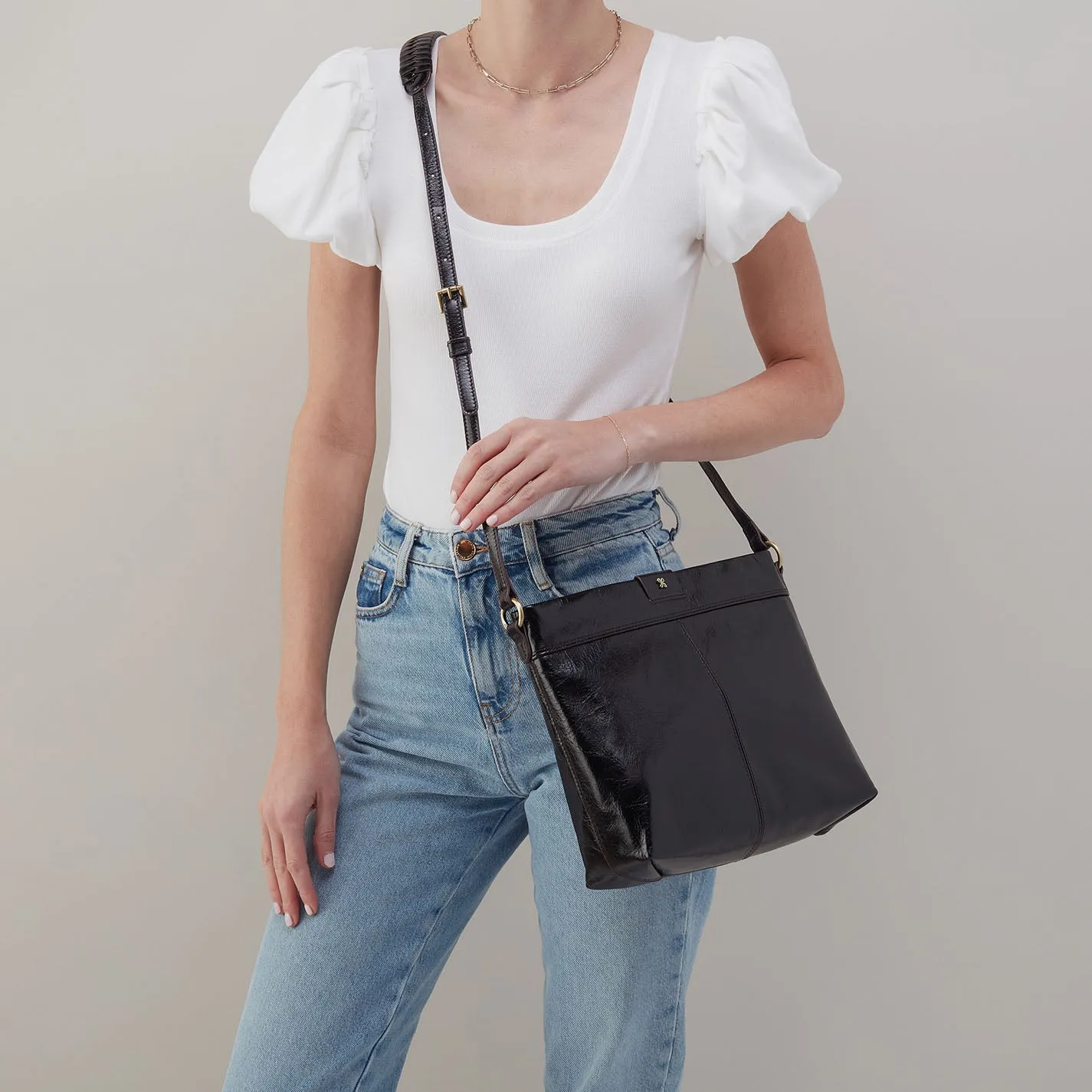 Romy Medium Crossbody In Polished Leather - Black