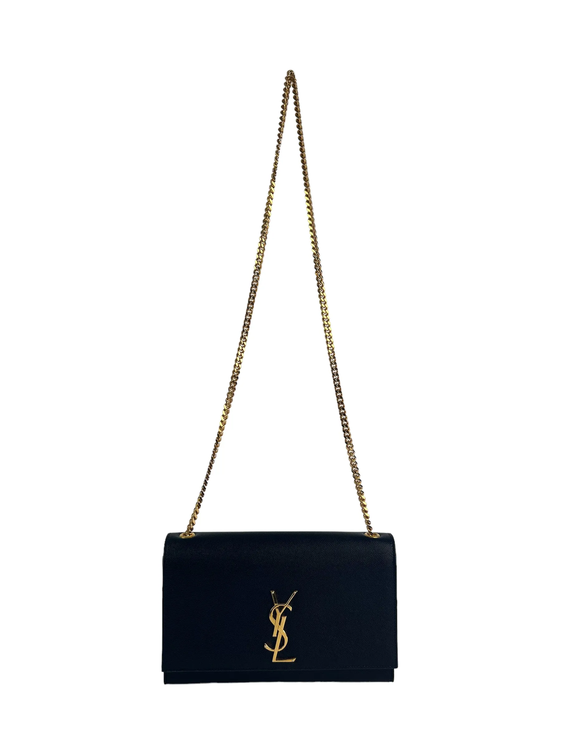 Saint Laurent Black Leather Medium Kate Chain Flap