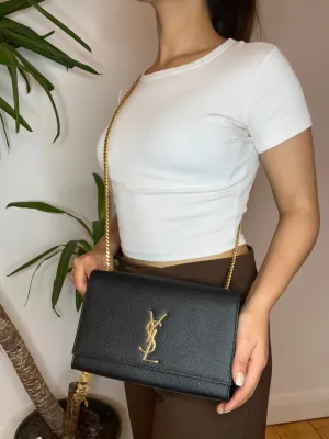 Saint Laurent Black Leather Medium Kate Chain Flap