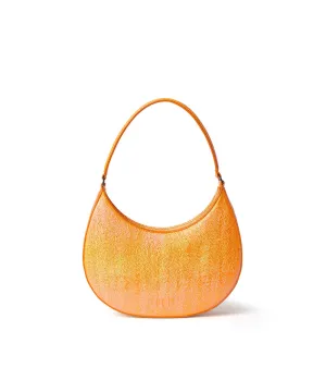 Shaded craquele faux leather small "Hobo" shoulder bag Orange