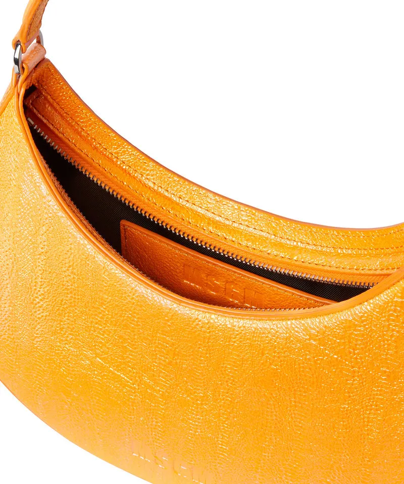 Shaded craquele faux leather small "Hobo" shoulder bag Orange