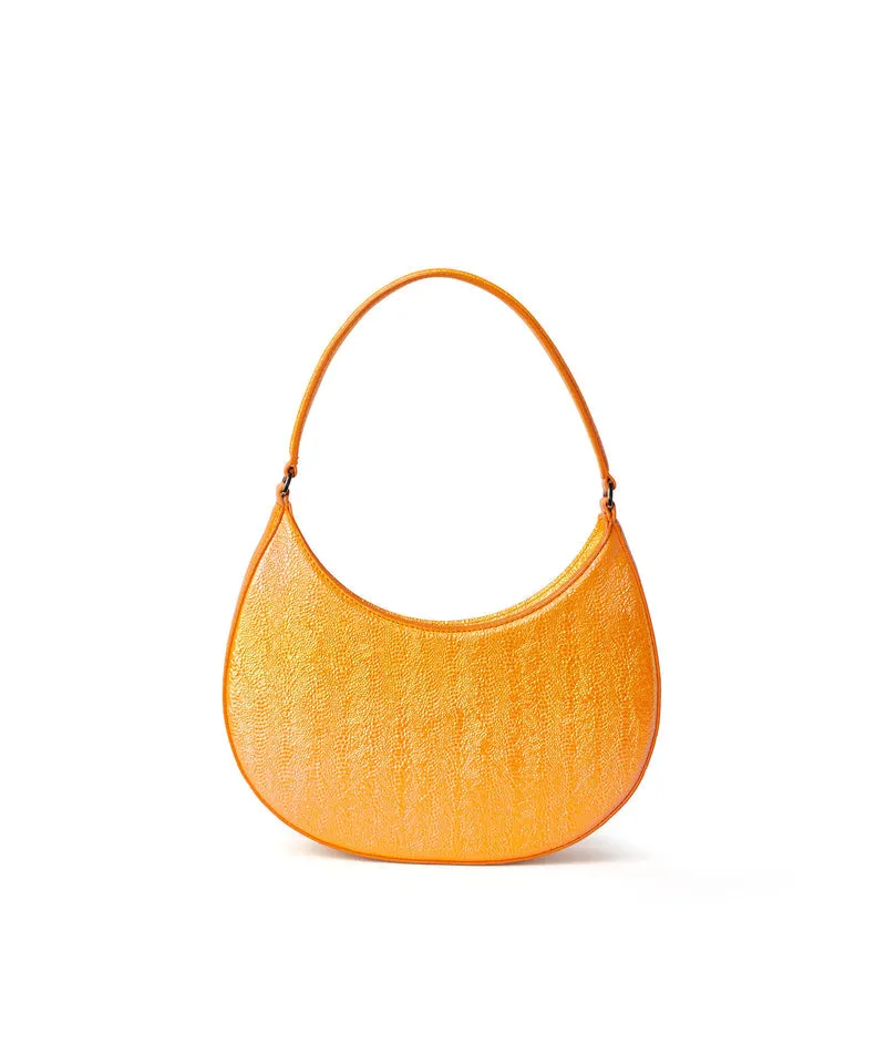 Shaded craquele faux leather small "Hobo" shoulder bag Orange