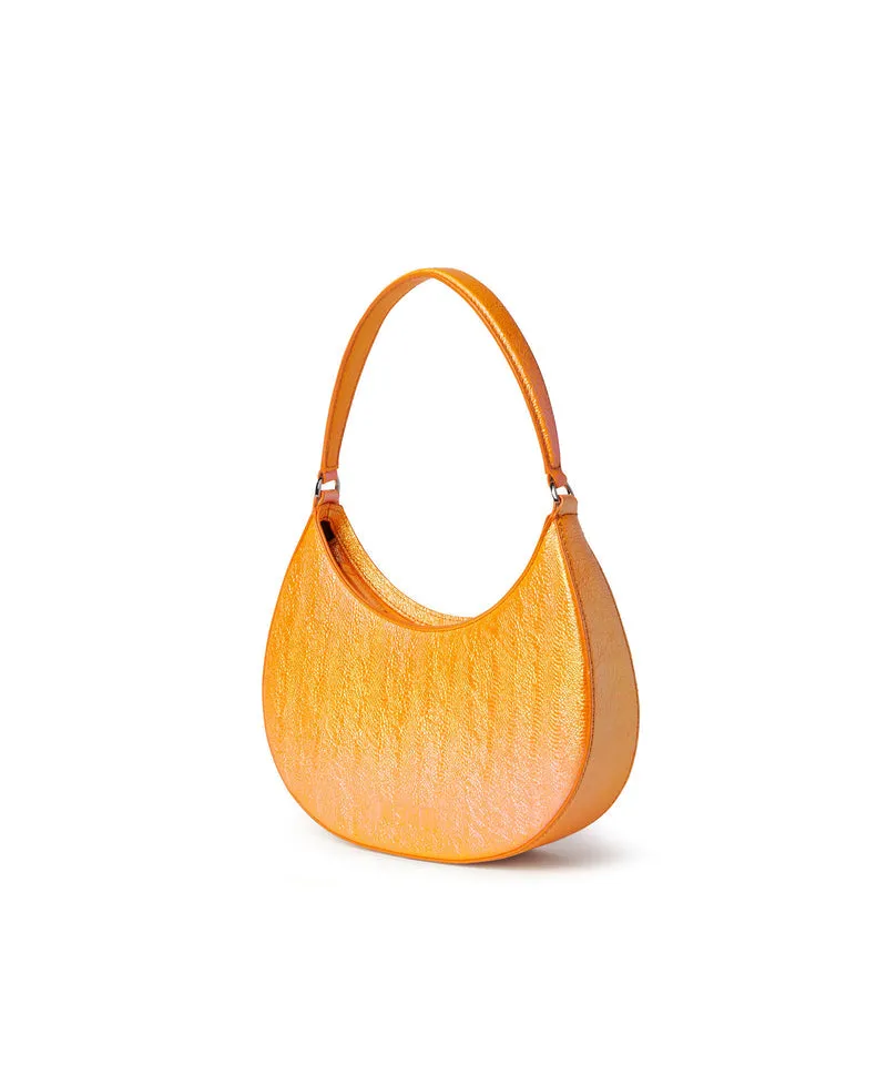 Shaded craquele faux leather small "Hobo" shoulder bag Orange