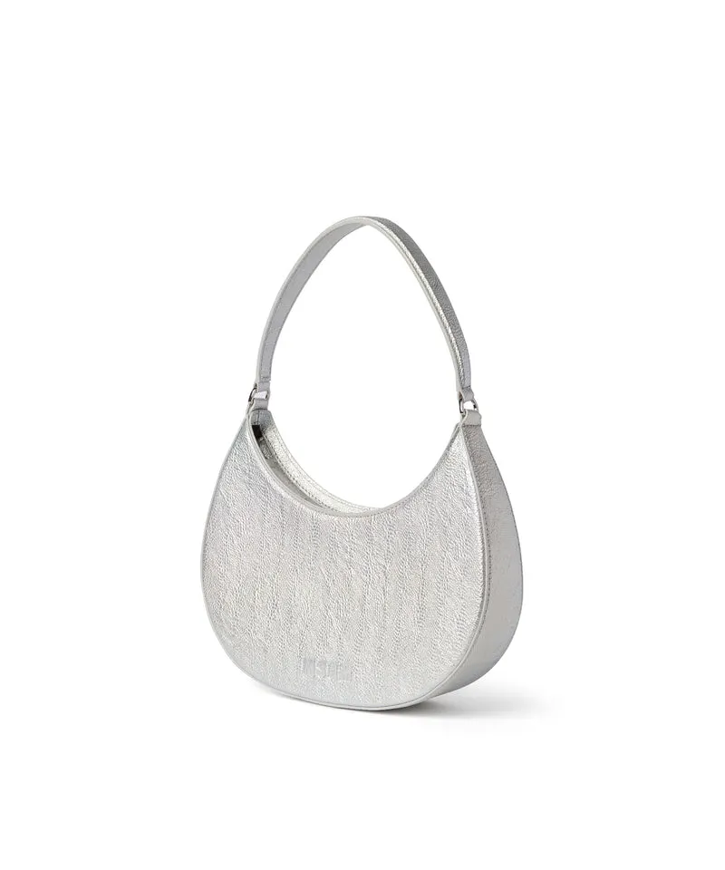 Shaded craquele faux leather small "Hobo" shoulder bag Silver