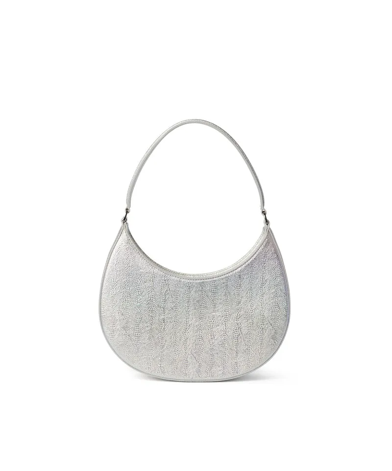 Shaded craquele faux leather small "Hobo" shoulder bag Silver
