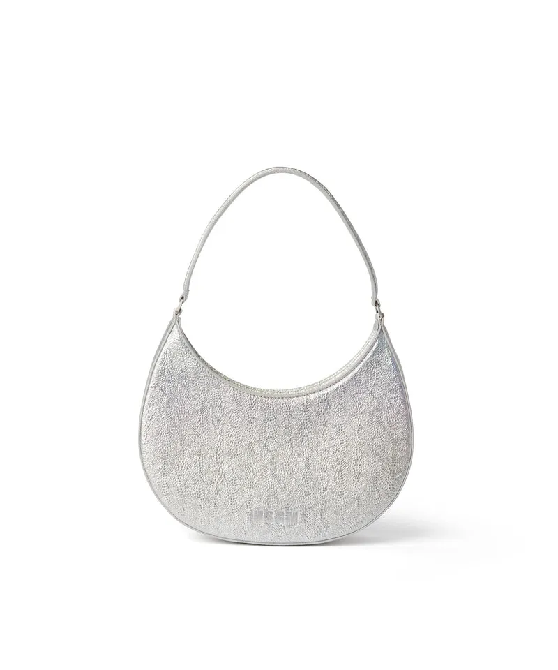 Shaded craquele faux leather small "Hobo" shoulder bag Silver