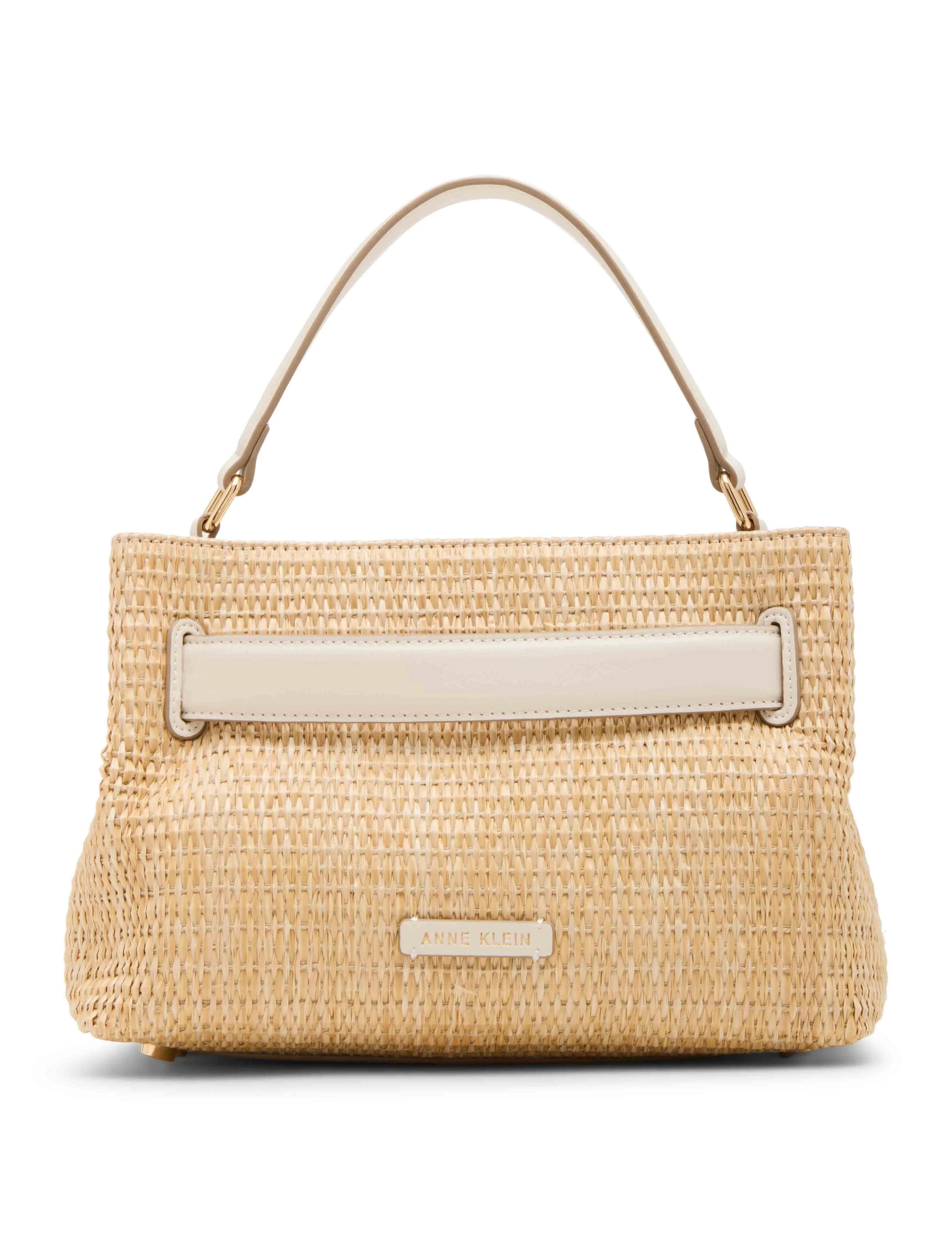 Straw Top Handle Satchel with Convertible Strap