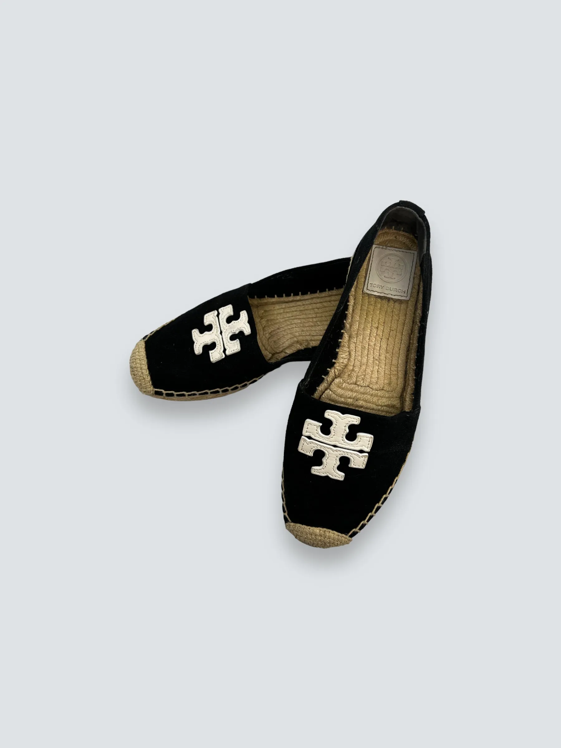 Tory Burch Black Weston Flat Espadrilles in Canvas and Leather UK4.5