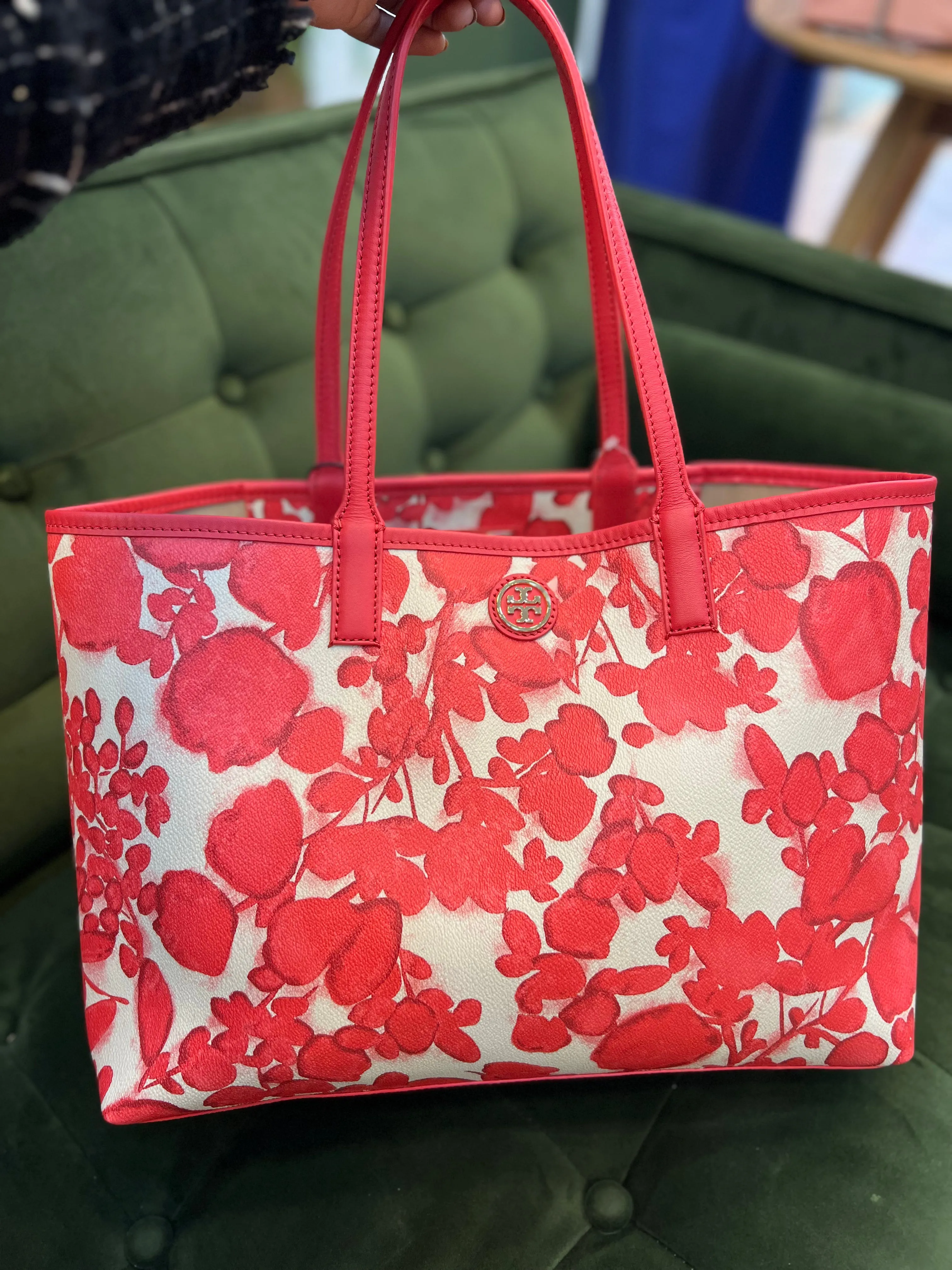 Tory Burch Red Printed Canvas Tote
