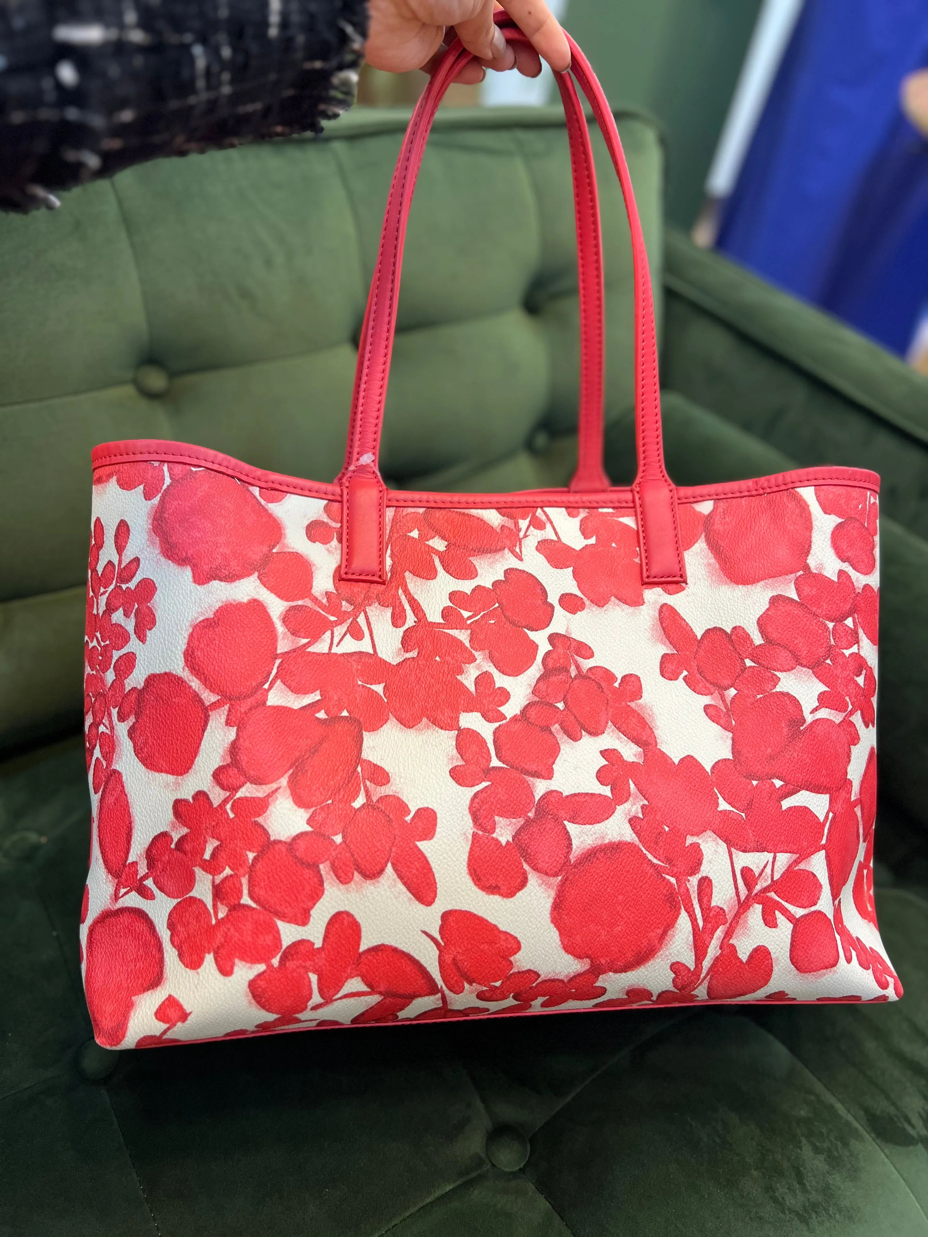 Tory Burch Red Printed Canvas Tote