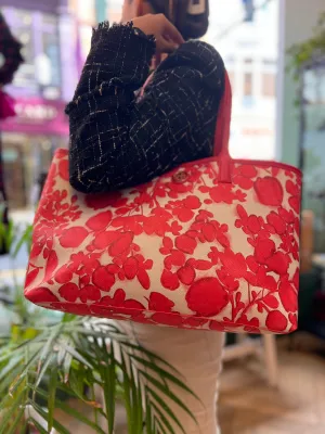 Tory Burch Red Printed Canvas Tote