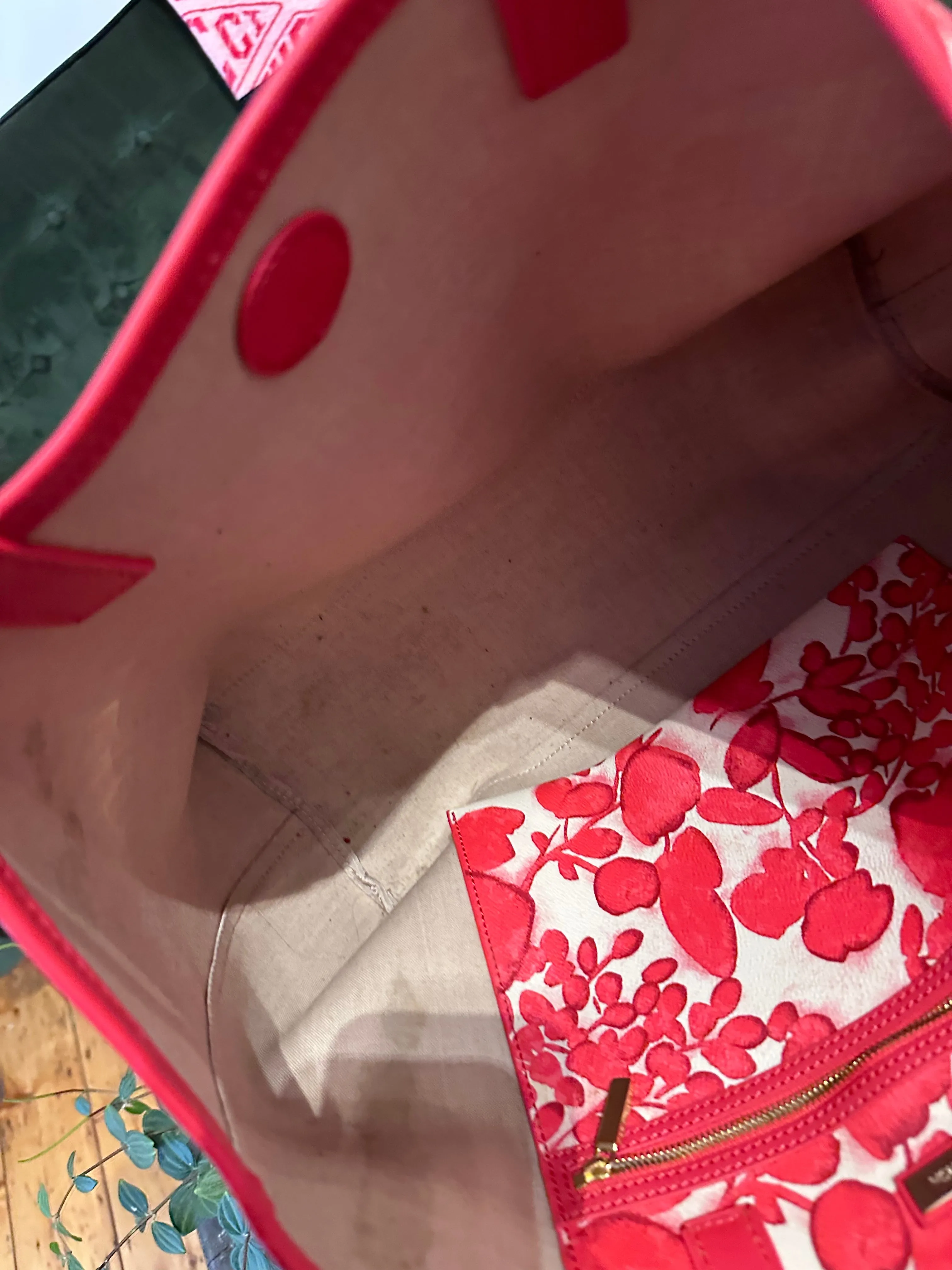 Tory Burch Red Printed Canvas Tote