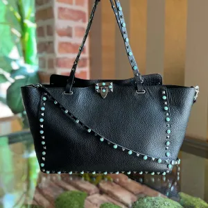 VALENTINO Trapeze Medium Pebbled Leather Rolling Rockstud Tote Bag