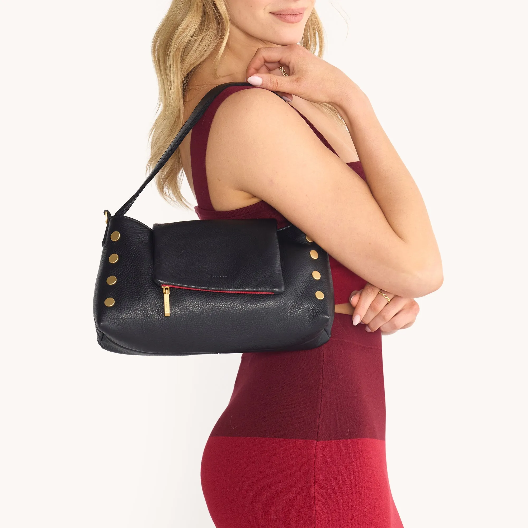 VIP Satchel | Black/Brushed Gold Red Zip