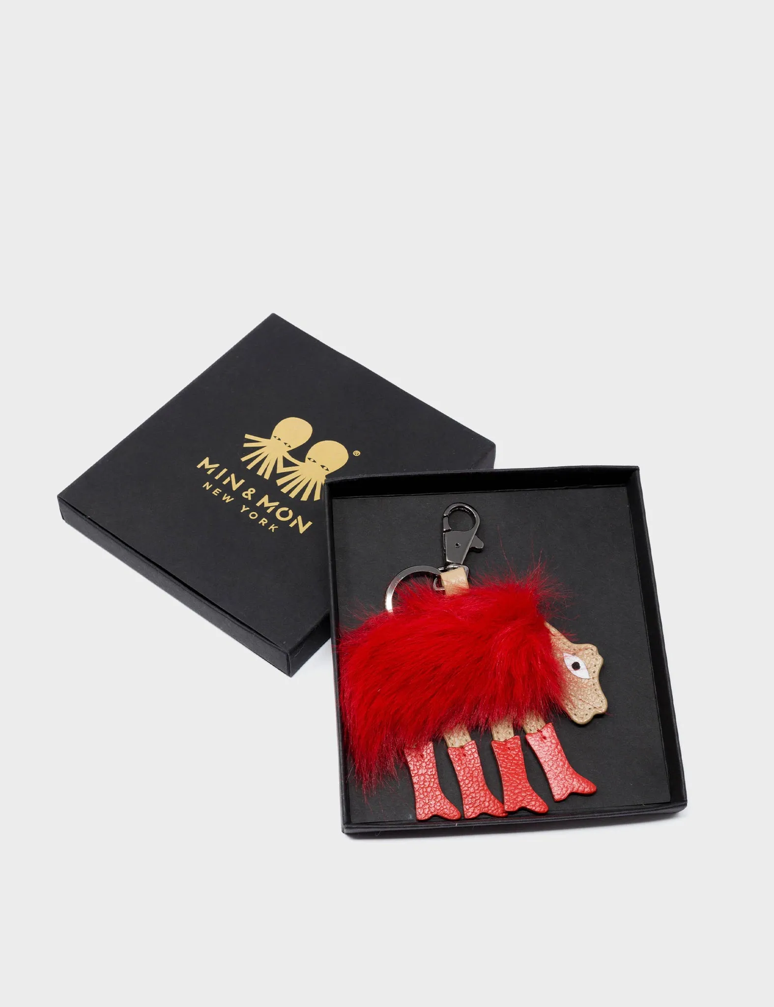 Wolf In Heels Charm - Red Faux Fur and Red Boots Keychain