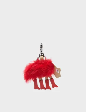 Wolf In Heels Charm - Red Faux Fur and Red Boots Keychain